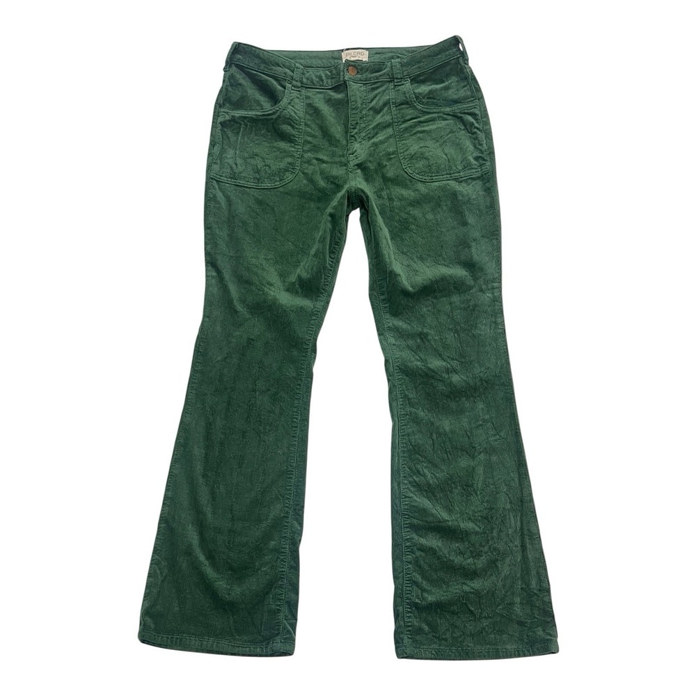 Anthropologie PILCRO Icon Flare Corduroy Pants Low Rise Green Women's Size 32